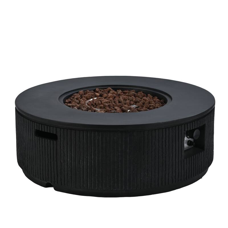 38.19" Propane Outdoor Fire Pit with Vertical Stripe Design, 50000 BTU Round Fire Pit Table with Steel Burner, Flame Control