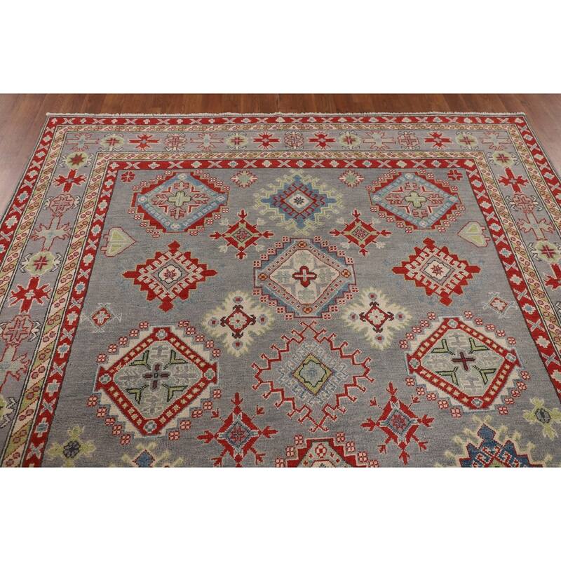 Gray Kazak Oriental Area Rug Hand-Knotted Wool Carpet - 6'7" x 9'6"