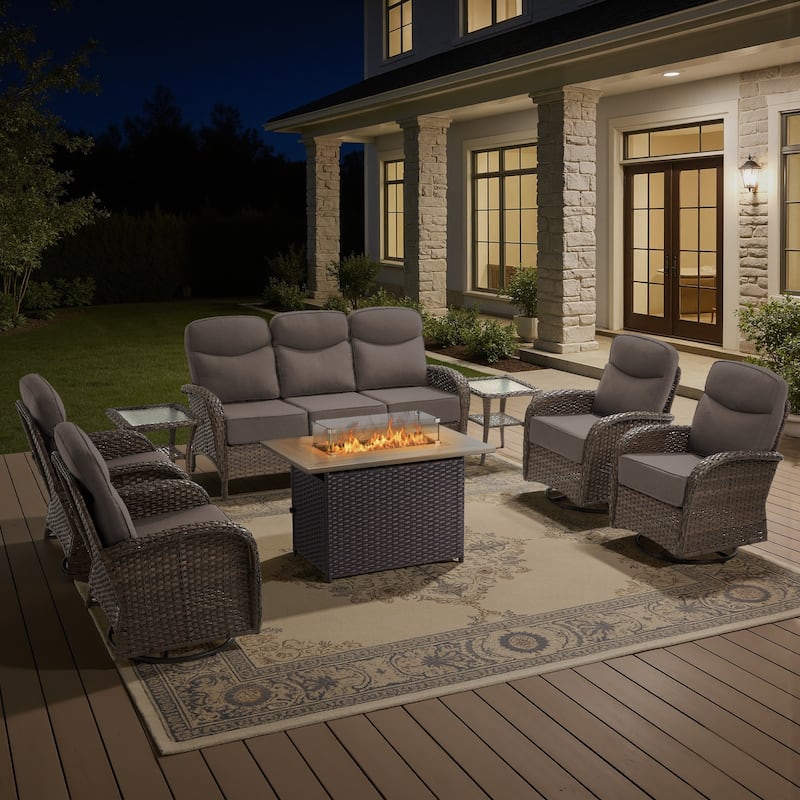 Meyreso 8-Piece Wicker Outdoor Patio Fire Pit Sofa Set with 6-Inch Thick Cushions