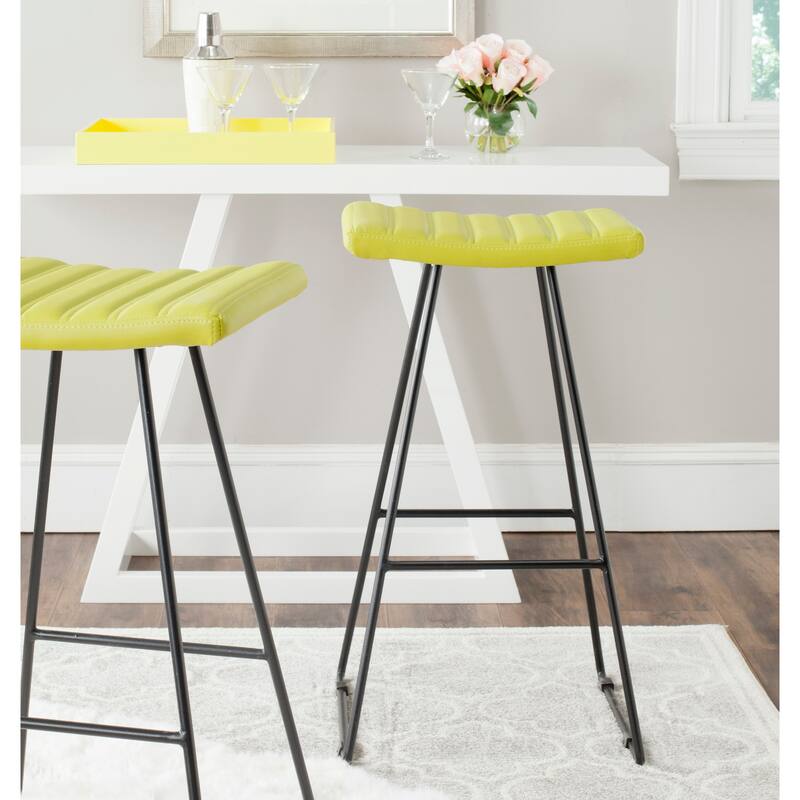 SAFAVIEH Concha Mid-Century Dining Modern Black 30-inch Bar Stool (Set of 2) - 16.5" x 16" x 30" - 17Wx16Dx30H - Green