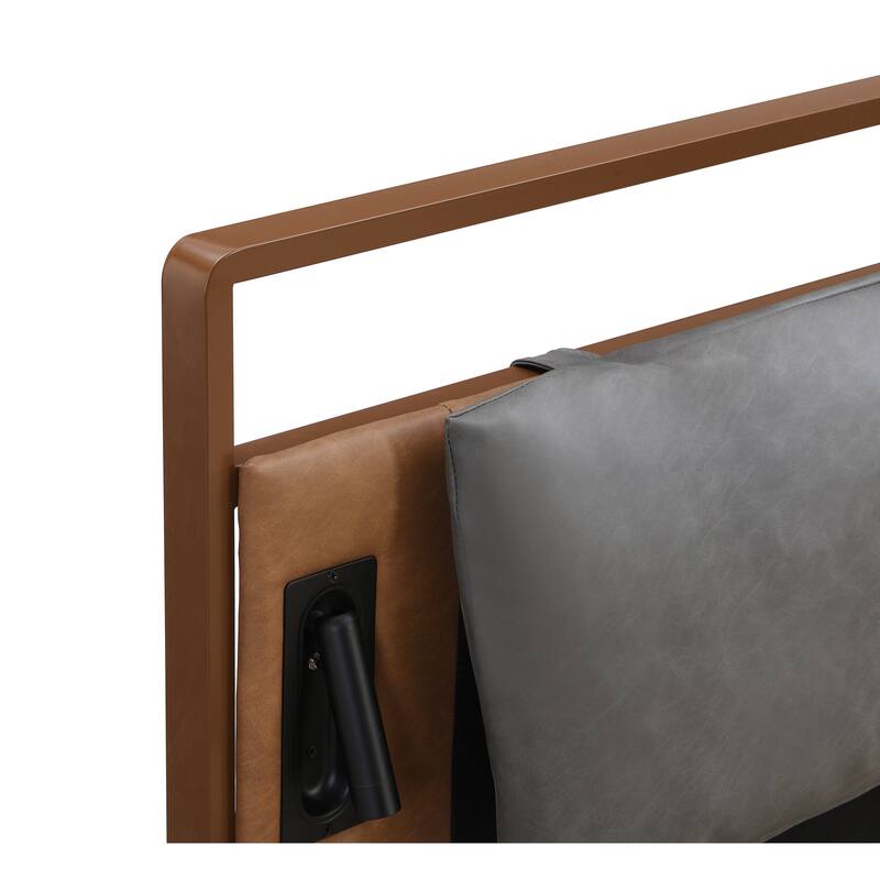 Full Size Leather Bed with LED Night Lights and Cushion Headboard