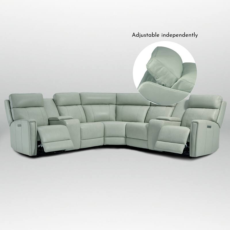 7PCS, 3 Power Recliners, Leather Reclining Sectional with Power Headrest & Lumbar, USB Port & USB-C Port