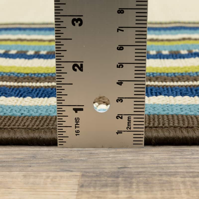 Vista Home Catalina Multi-Border Indoor-Outdoor Ivory/Blue Rug--