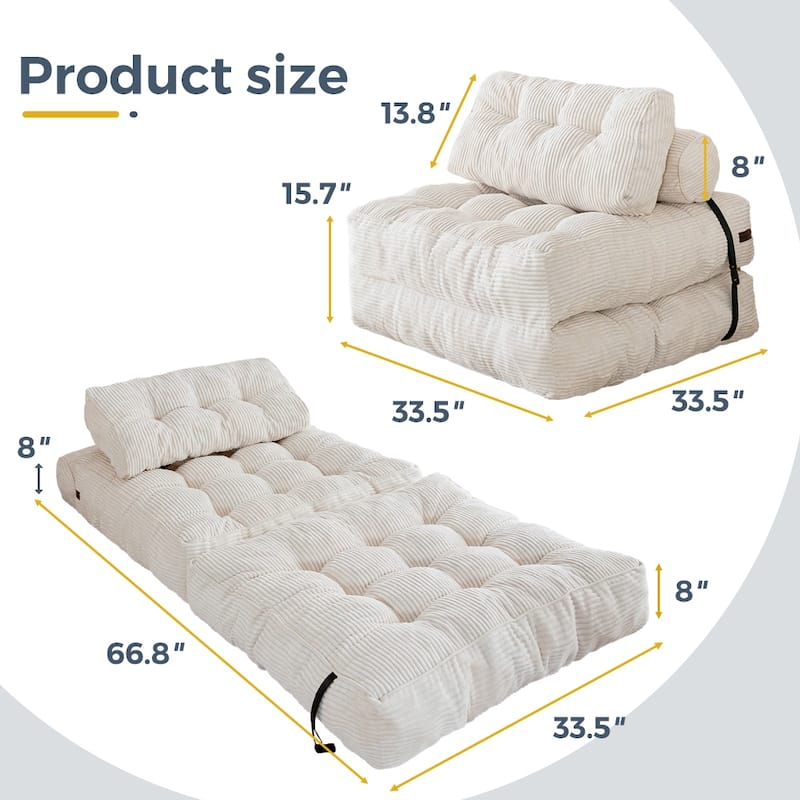8"Corduroy Folding Couch Sofa Bed,Single