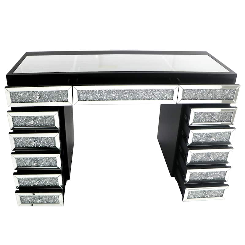Mirrored Finish Vanity Desk Dresser with 13-Drawer