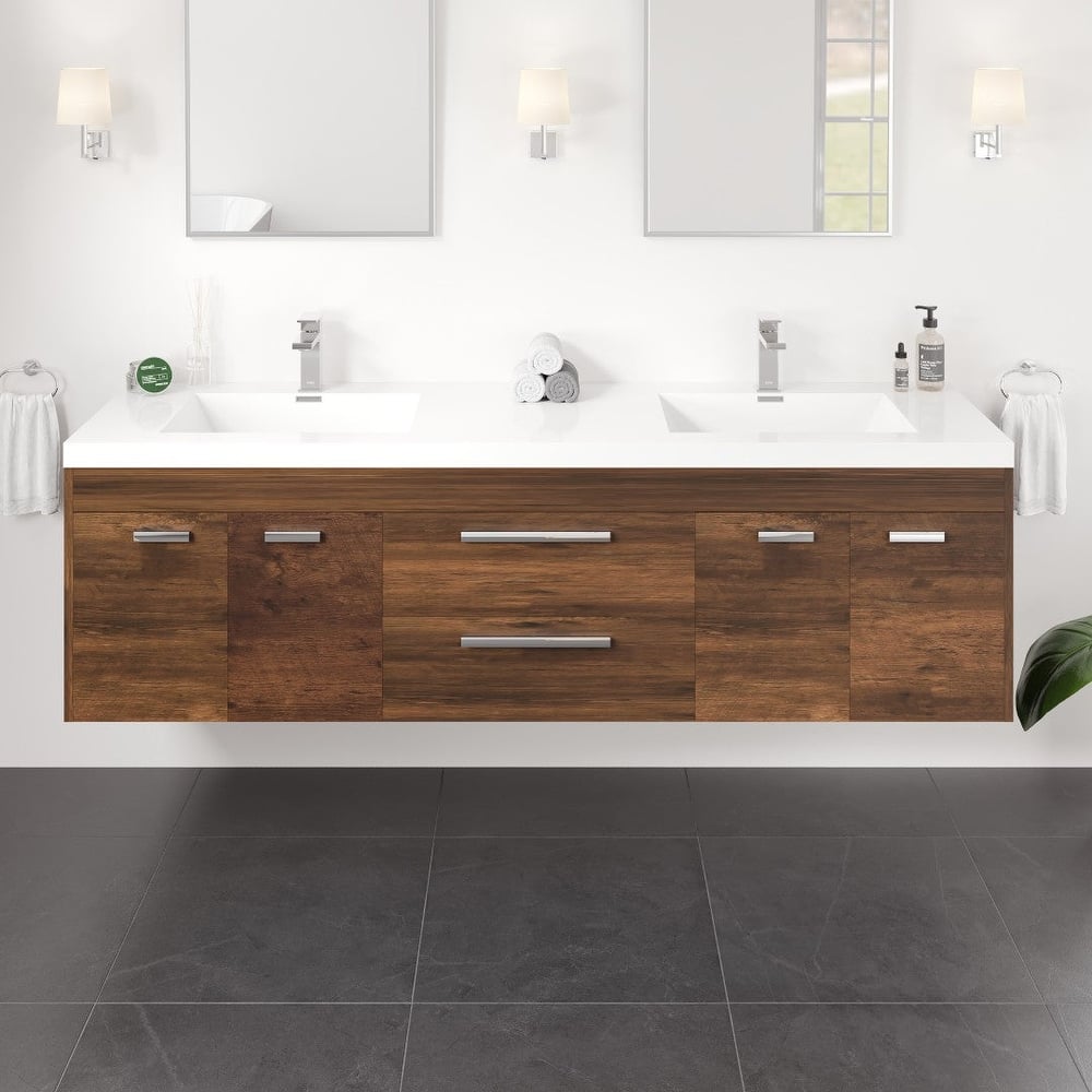 Lugano 72"W Wall Mount Bath Vanity with Acrylic Top & Integrated Sinks