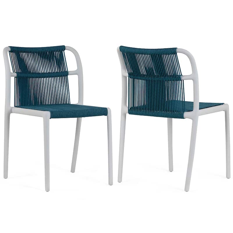 Set of 12 Belden Blue Woven Rope Fabric Dining Chair with Plastic Frame