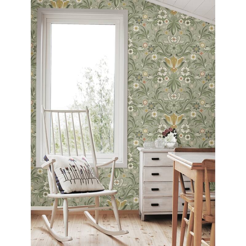 A-Street Prints Ostanskar Green Retro Floral Wallpaper