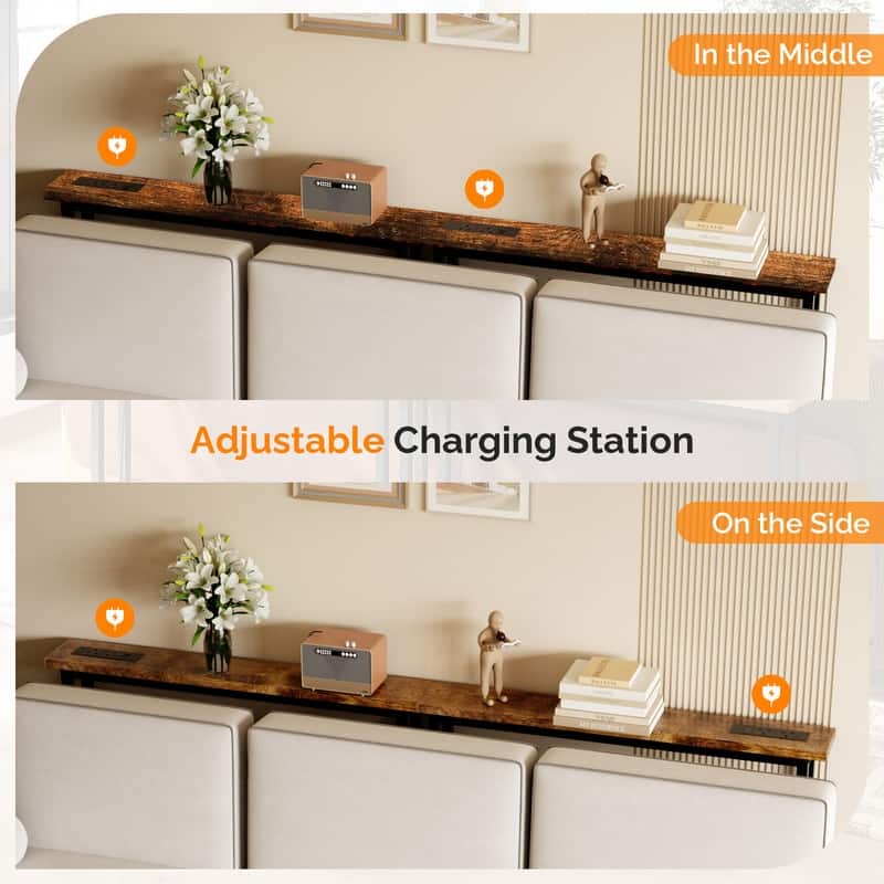 VINGLI Rust Brown 2-piece Set Melamine + Iron Hallway Table with Power Strip