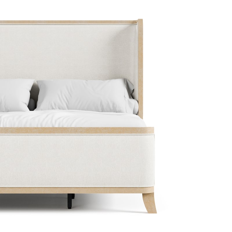 Furniture of America Kian Natural Oak Solid Wood Panel Bed with High Wingback Headboard