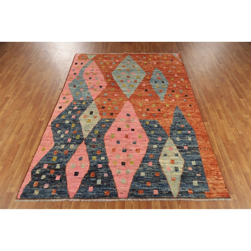 Geometric Moroccan Area Rug Handmade Tribal Wool Carpet - 6'7" x 9'7"