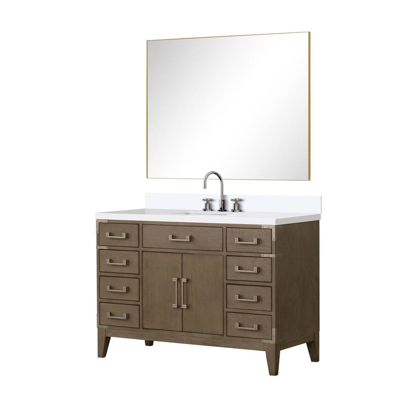 Laurel 48 in W x 22 in D Black Oak Single Bath Vanity, White Quartz Top, Faucet Set, and 46 in Mirror
