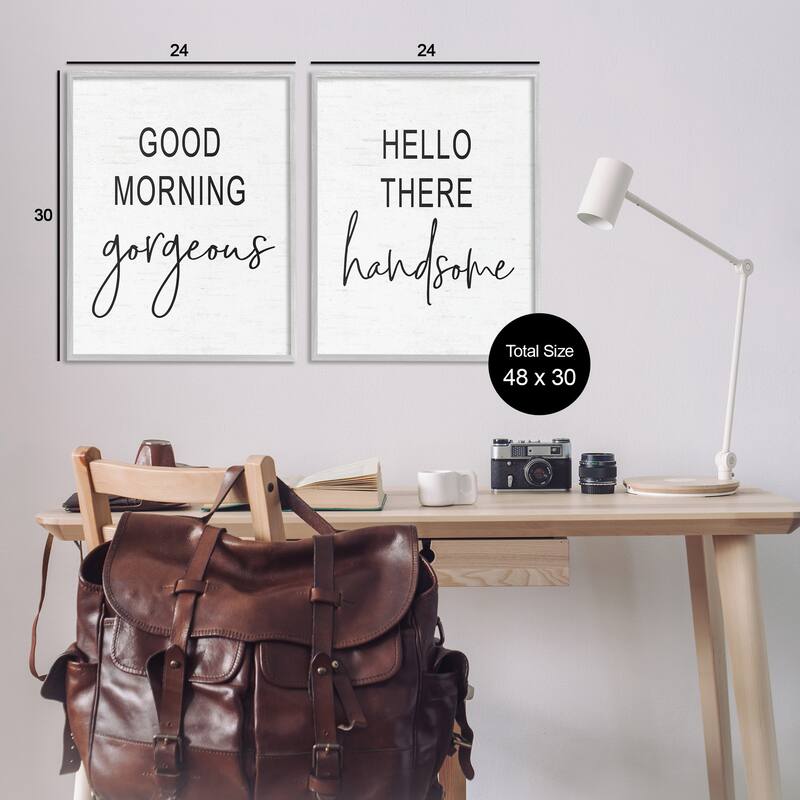 Stupell Good Morning Gorgeous Hello There Handsome Romantic Phrases 2pc Multi Piece Framed Wall Art Set - Black