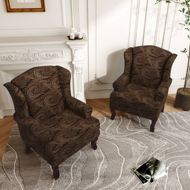 2 Set Traditional Rolled Arm Wing Back Accent Chair