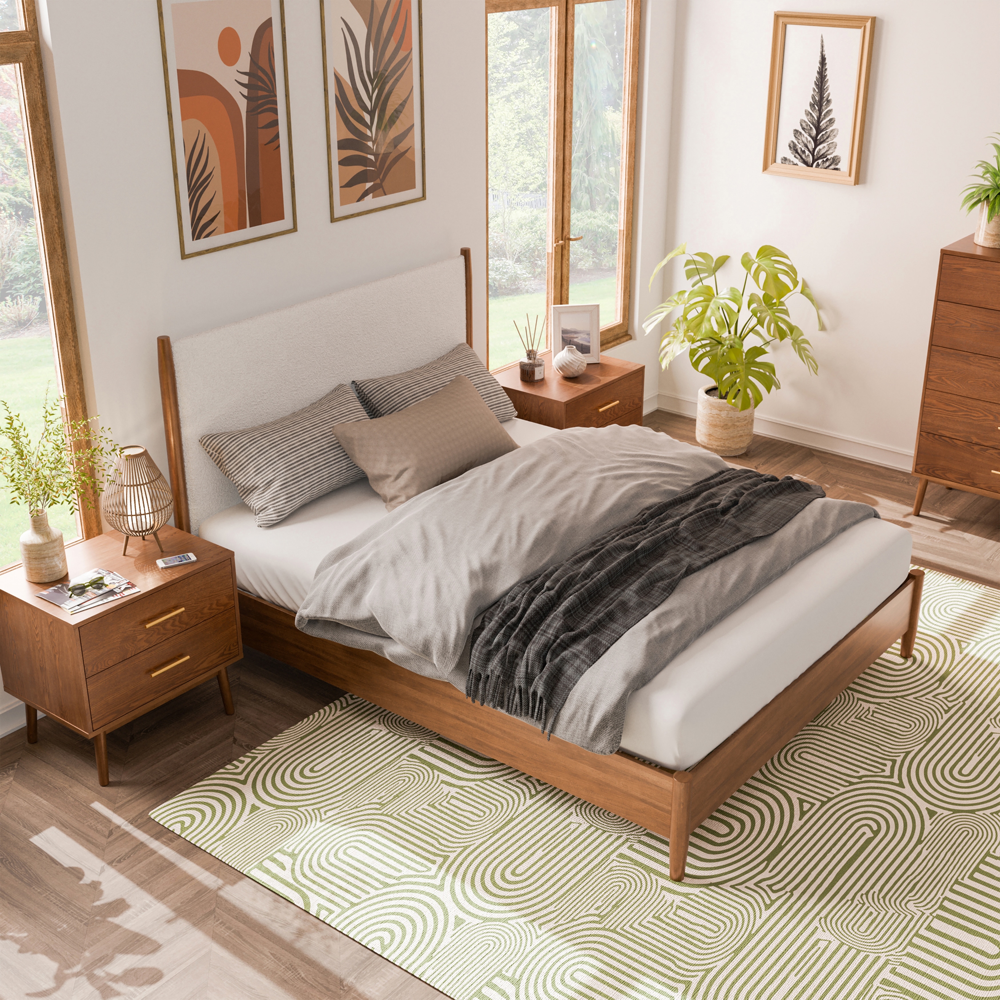 Furniture of America Beau Midcentury 3-Piece Walnut Wood Bedroom Set