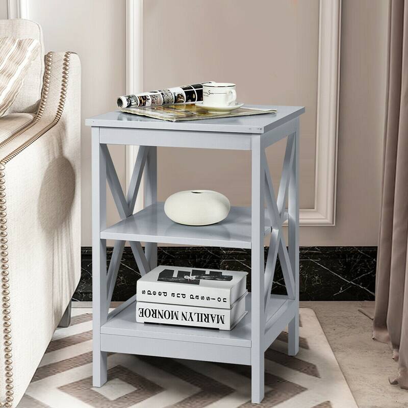 Gymax 3-Tier Nightstand End Table X Design Storage Display Shelf