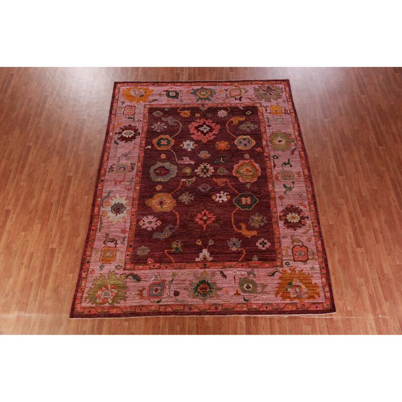 Hand Knotted Oriental 100% Wool Carpet Transitional All-Over Red Oushak Area Rug - 11' 7'' X 9' 1''