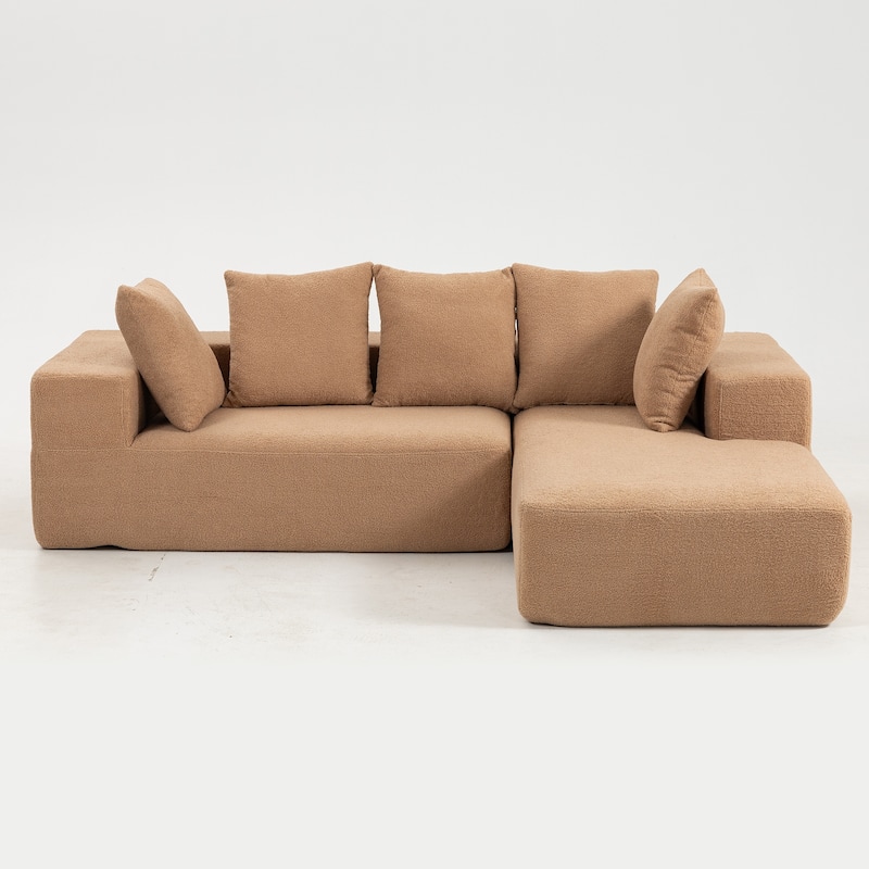 L-Shaped Modular Sectional Sofa, Full Foam Compressed Deep Seat Sofa, Upholstered Corner Sofa with 5 Throw Pillows