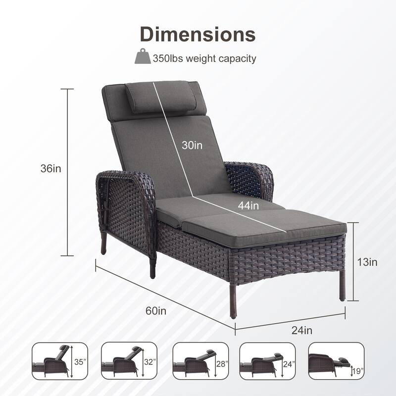 Outdoor Chaise Lounge Chair Adjustable 5-Position - 1-Piece