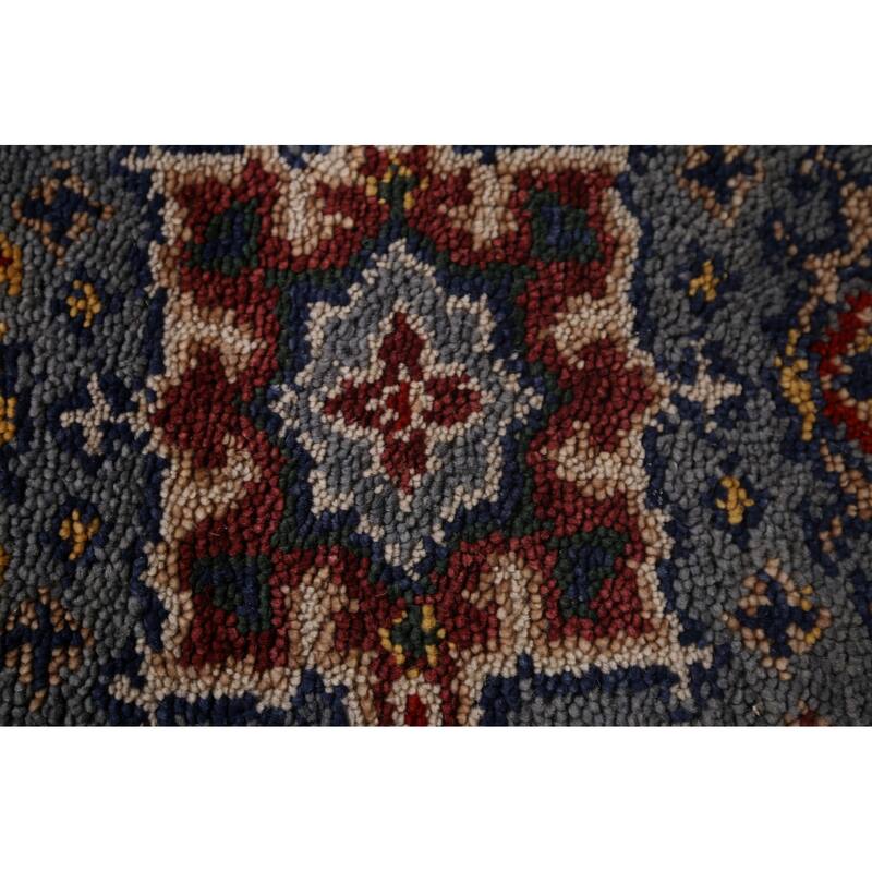 Blue Geometric Khotan Oriental Runner Rug Handmade Wool Carpet - 2'7"x 8'1"