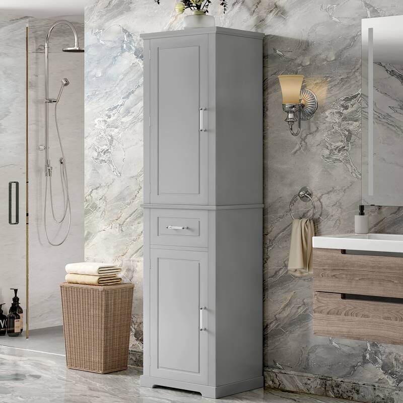 72.2" Tall Bathroom Storage Cabinet - Freestanding with 2 Door Sizes, Adjustable Shelf, MDF Board, Painted Finish