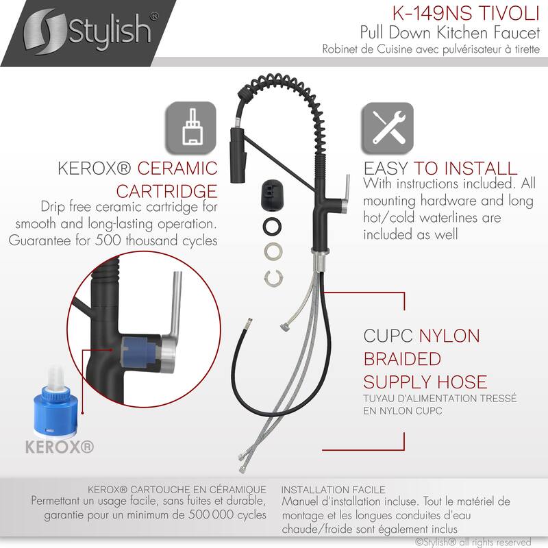 STYLISH Stainless Steel Single Handle Pull Down Sprayer Kitchen Faucet - Faucet Height: 16 3/4" | Spout Height: 7 1/2"