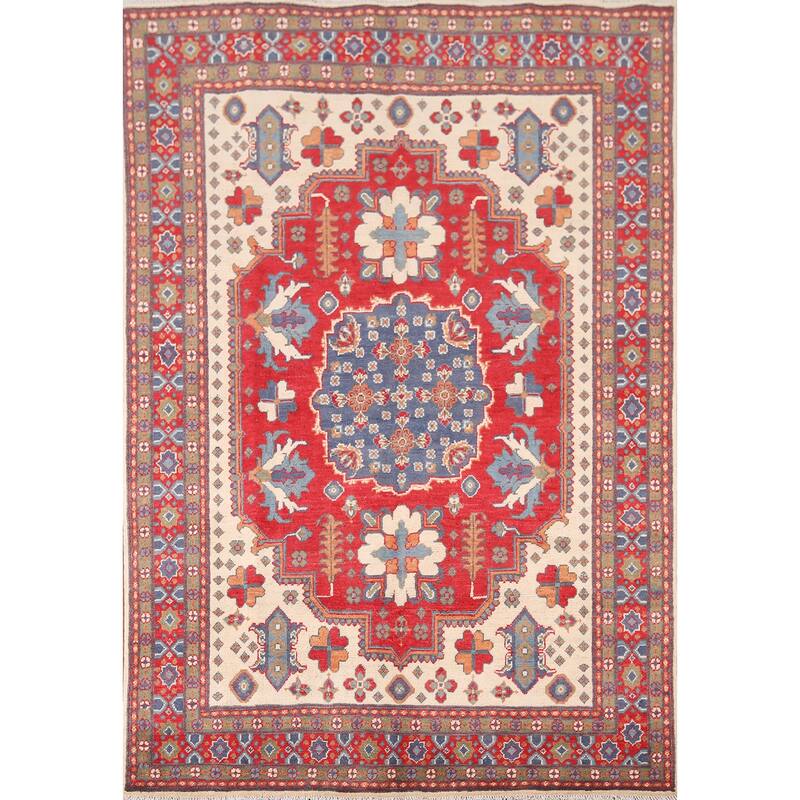Kazak Oriental Area Rug Hand-Knotted Traditional Wool Carpet - 4'11" x 6'8"