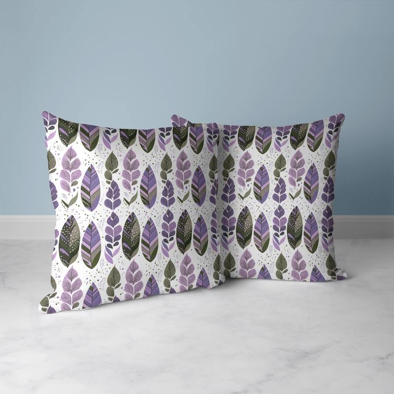 Tribal Leafy Treasures Faux Suede Reversible Throw Pillow Purple and Green