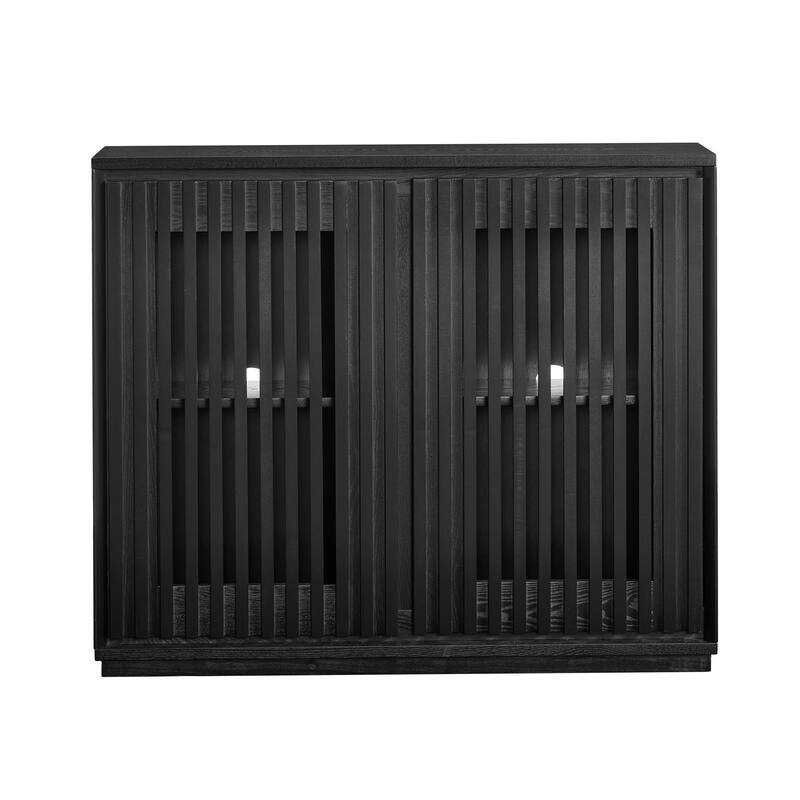 Mid Century Modern Fluted Hollowed Out Sideboard Cabinet with 2 Outlet Holes - Black