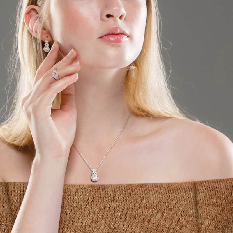 Miadora 6ct TGW Created White Sapphire Necklace Leverback Earrings Ring Set Sterling Silver