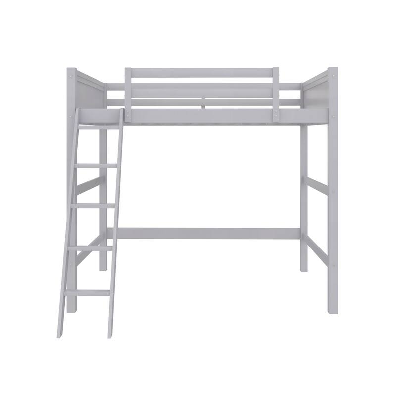 Full Size Loft Bed with Ladder and Guardrails for Kids, Space-Saving Design, Sturdy Wood Construction