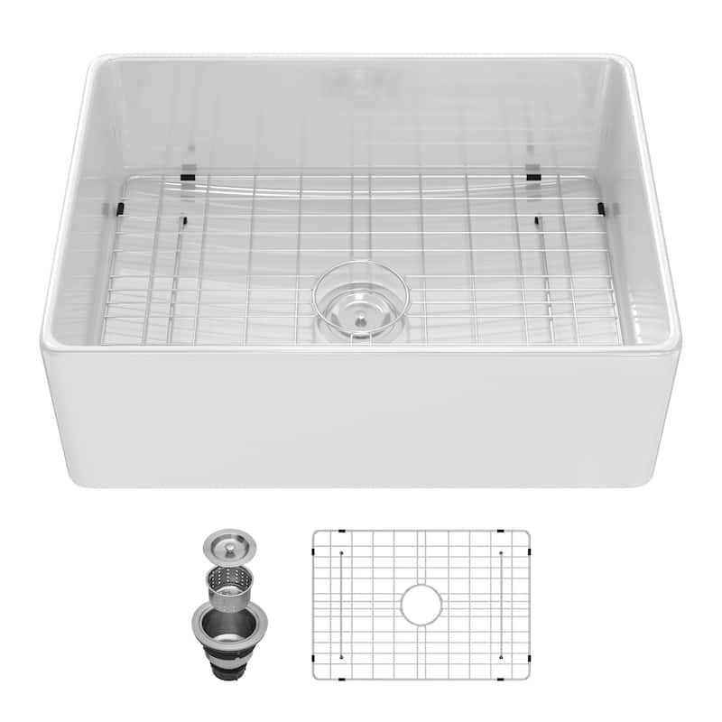 Kichae 28 Inch Ceramic Sink Undermount White Kitchen Sink - 28 in.W x 20 in.D x 10 in.H - White - 28 in.W x 20 in.D x 10 in.H