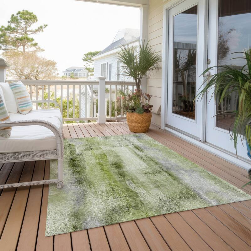 Machine Washable Indoor/ Outdoor Modern Imprints Chantille Rug - Sage - 9' x 12'