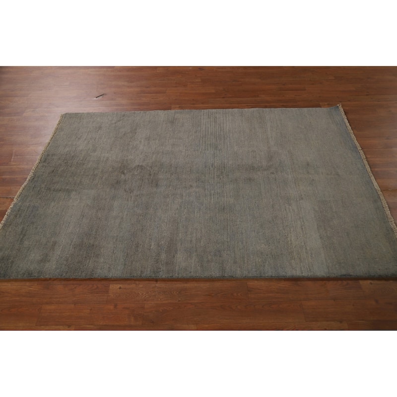Gabbeh Modern Rug Handmade Solid Tribal Wool Carpet - 4'2" x 5'11"