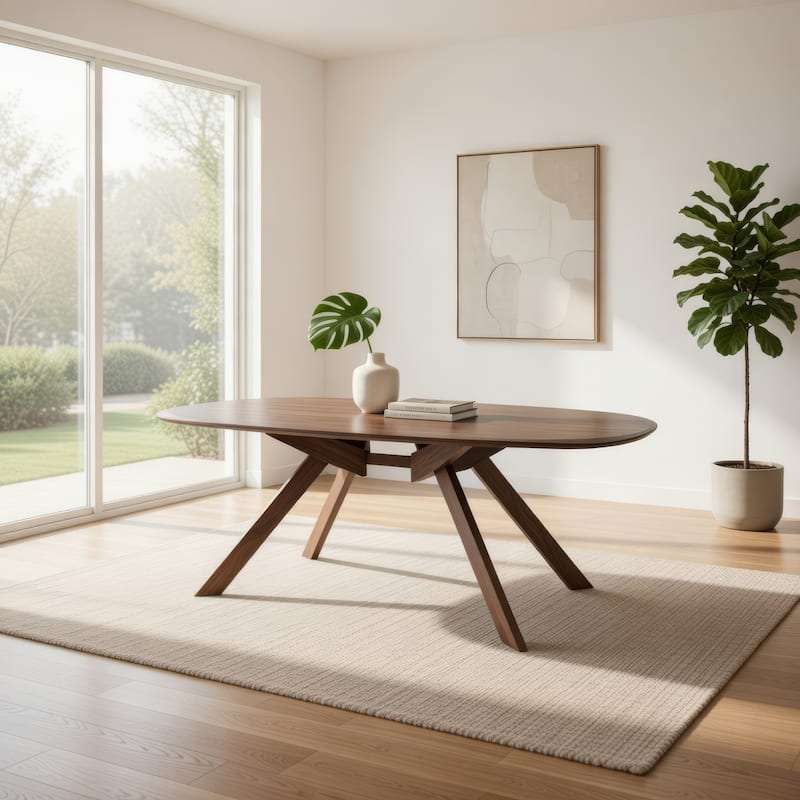 Ziva Dining Table, 3D Edges, Brown Full Solid Wood 83 Inch Rectangular