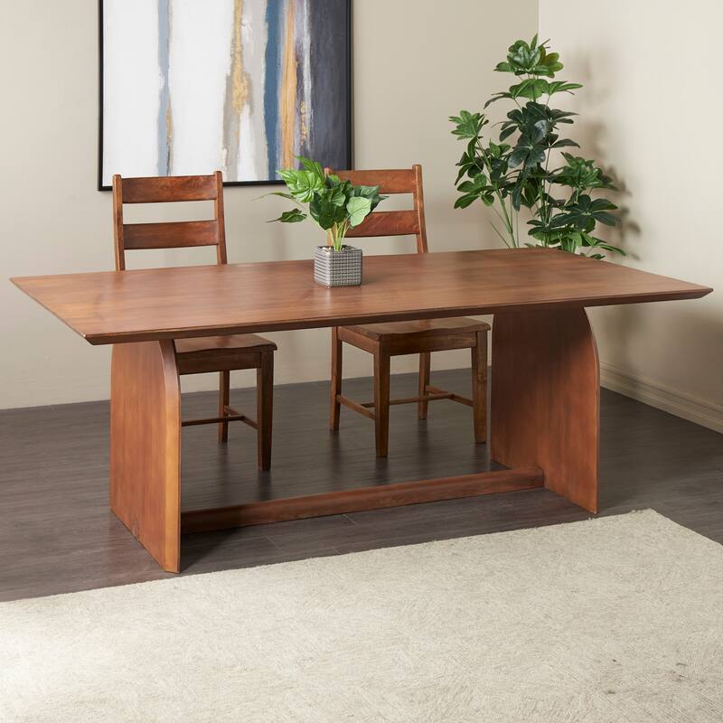 Brown Mango Wood Mid Century Modern Dining Table with Arched Legs - Brown