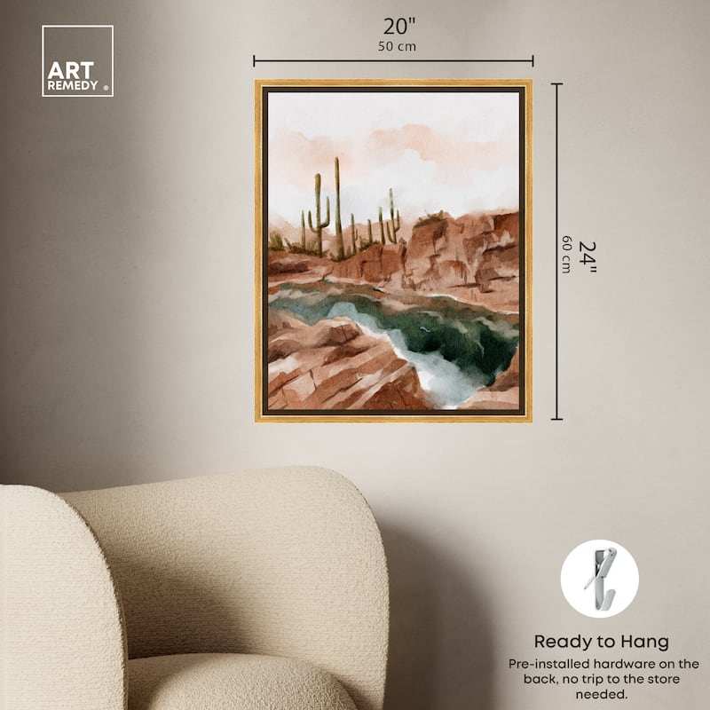 Art Remedy Hot Springs In June Framed Landscape 1 Piece Canvas Wall Art Watercolor Style