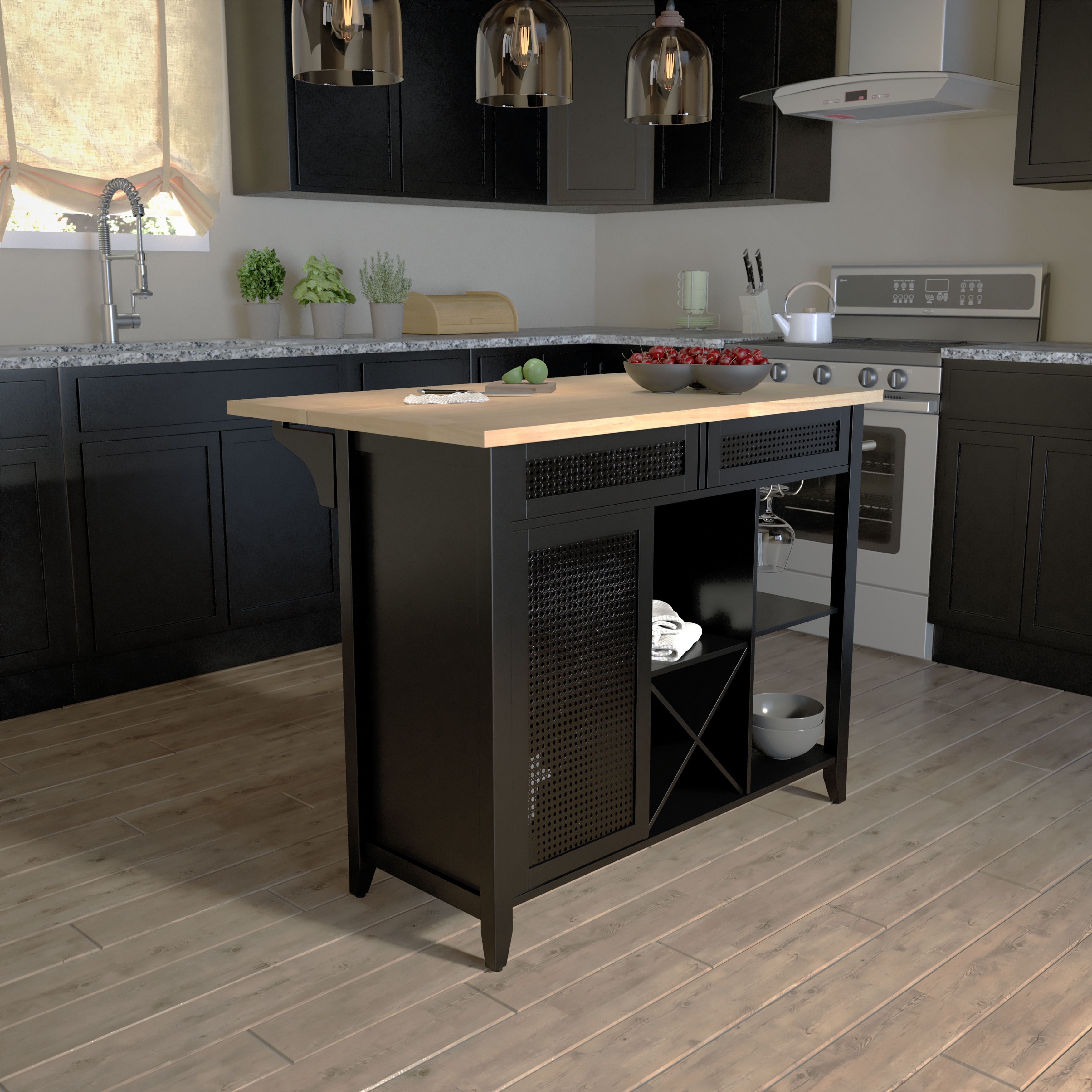 Copper Grove Bellflower Transitional Black Wood Kitchen Island