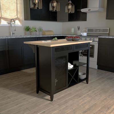 SEI Furniture Bellflower Transitional Black Wood Kitchen Island