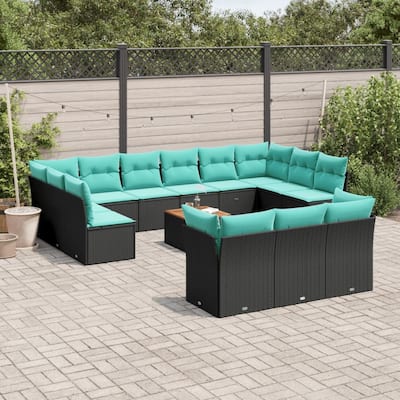 vidaXL Patio Sofa Set with Cushions Outdoor Furniture 14 Piece Poly Rattan - 24.4x 24.4x 27.2
