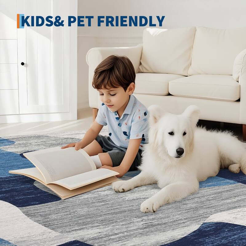 Area Rug Modern Abstract Rugs for Living Room Geometric Non-Slip Backing Low Pile Floor Carpet