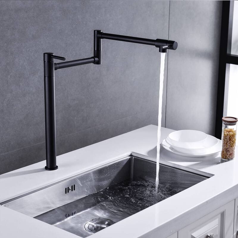 Kitchen Pot Filler Faucet Deck Mounted Double Joints Free Rotating Modern Countertop Retractable Commercial Single Hole Tap