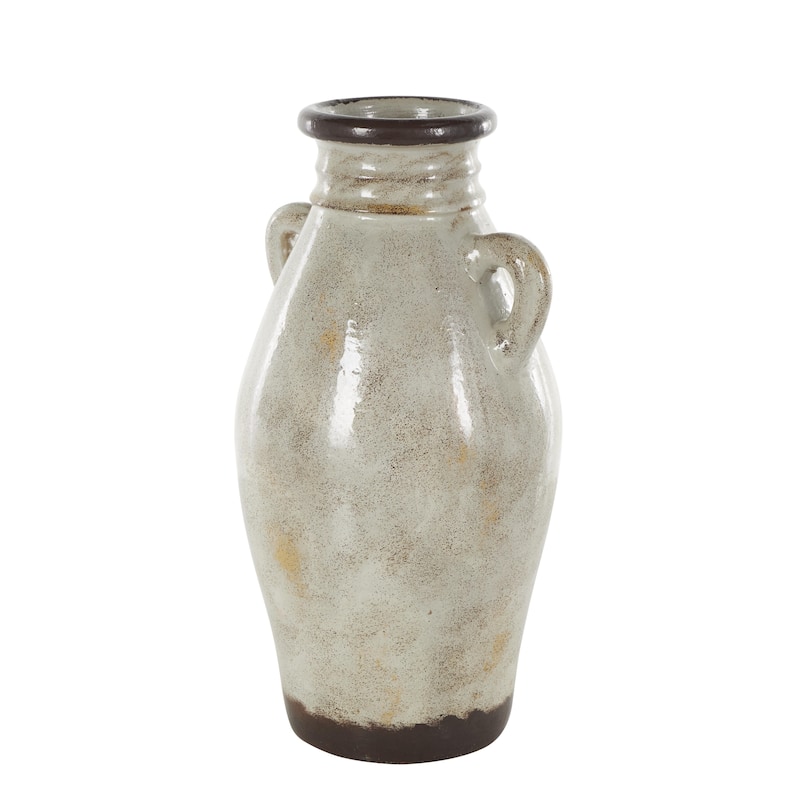 Ceramic Antique Amphora Decorative Vase with Speckled Texturing and Yellow and Brown Accents - Cream - Roche River Decor