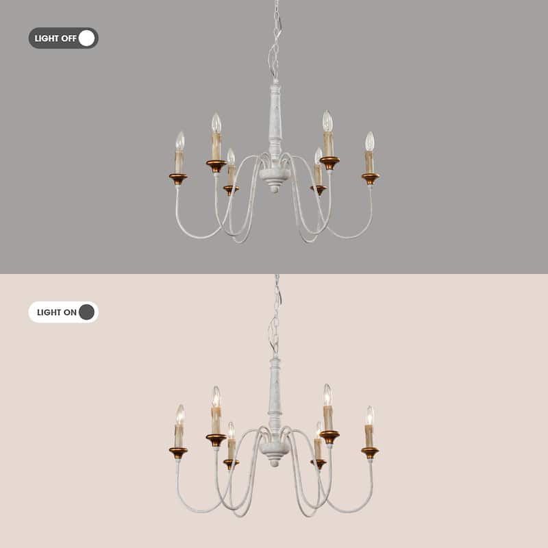 6-Light White Mid-Century Modern Dry rated Chandelier - 30.7 inches Lx 30.7 inches W x 25.2 inches H