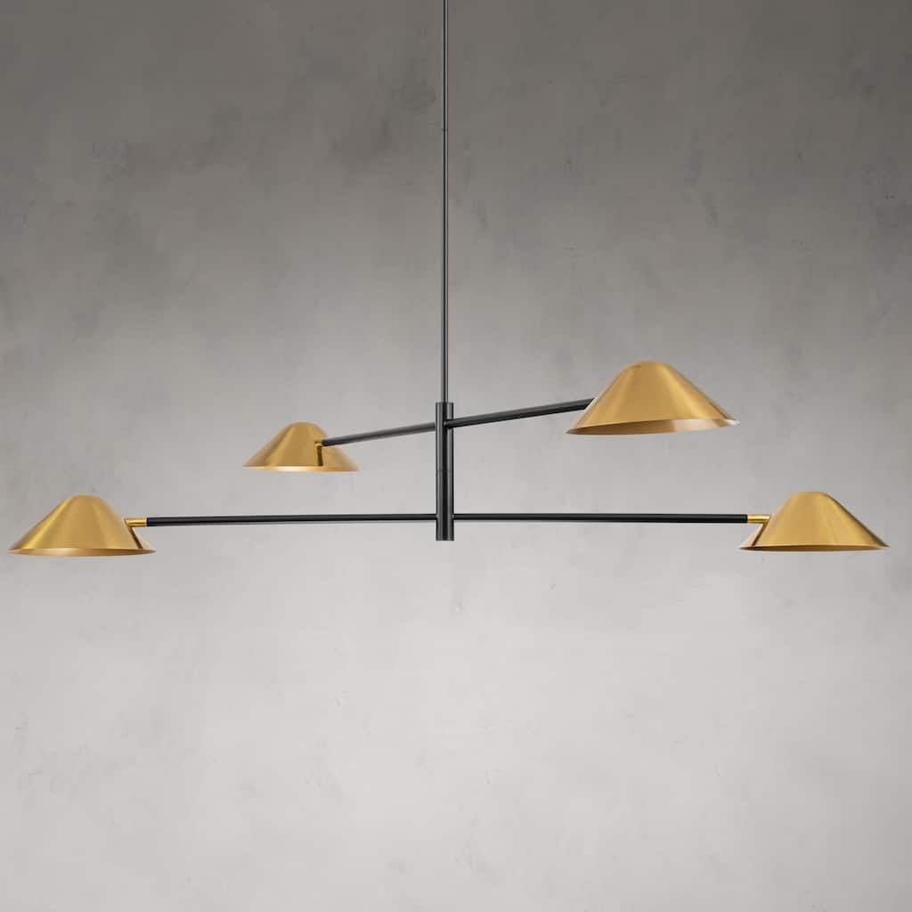Rennnsan 4-Light Modern Industrial Linear Sputnik Gold Chandelier for Dining Room