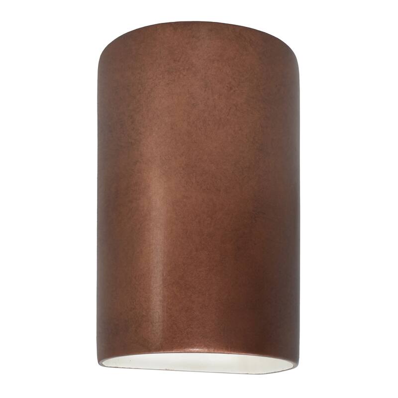 Justice Design Ambiance - Large Cylinder Wall Sconce - Open Top & Bottom (Outdoor) - Replaceable Bulb - Antique Copper