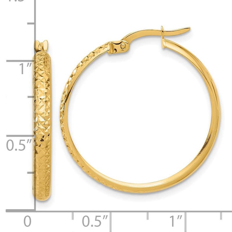 Curata 14k Yellow Gold Polished and Sparkle Cut Hoop Earrings - 26.75x26.5mm