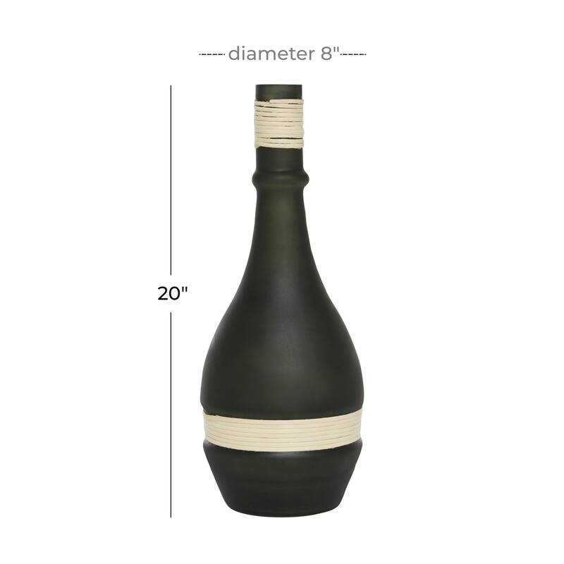 Black or Clear Glass Vase with Rattan Detail