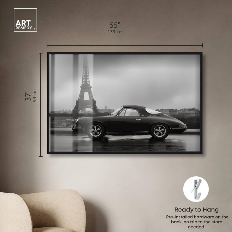 Classic Car and Eiffel Noir Shadowbox by Art Remedy
