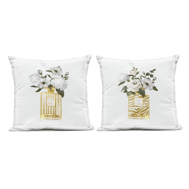 Stupell Glam Detailed Perfume Bouquets Printed Outdoor Throw Pillow Design by Nan (Set of 2) - Pillow Sets - Polyester - Gold - Set of 2